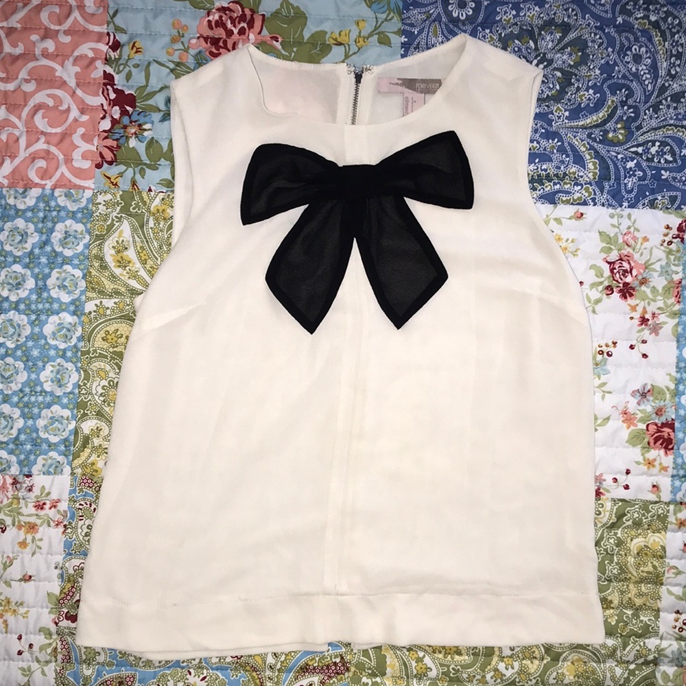 Cream Top with Black Bow